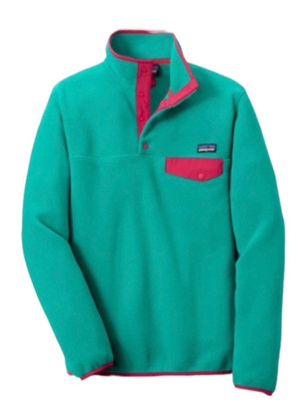 Patagonia Women’s Teal Snap-T Fleece Pullover with Pink Trim